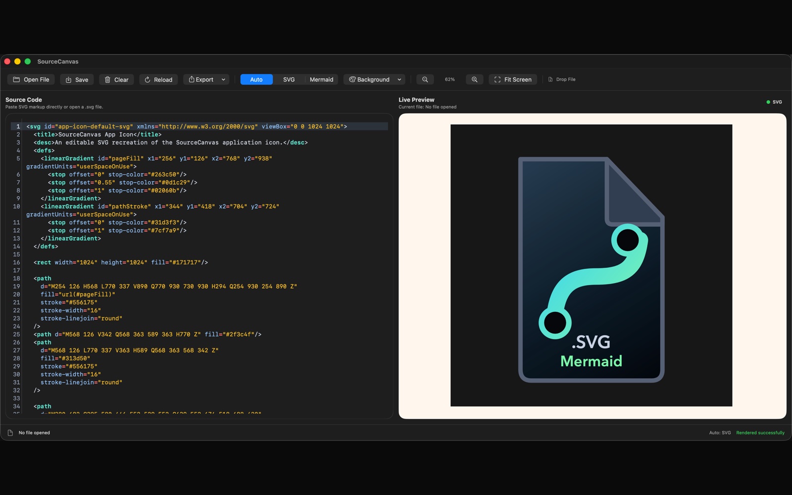 SourceCanvas 的 SVG 预览工作区截图